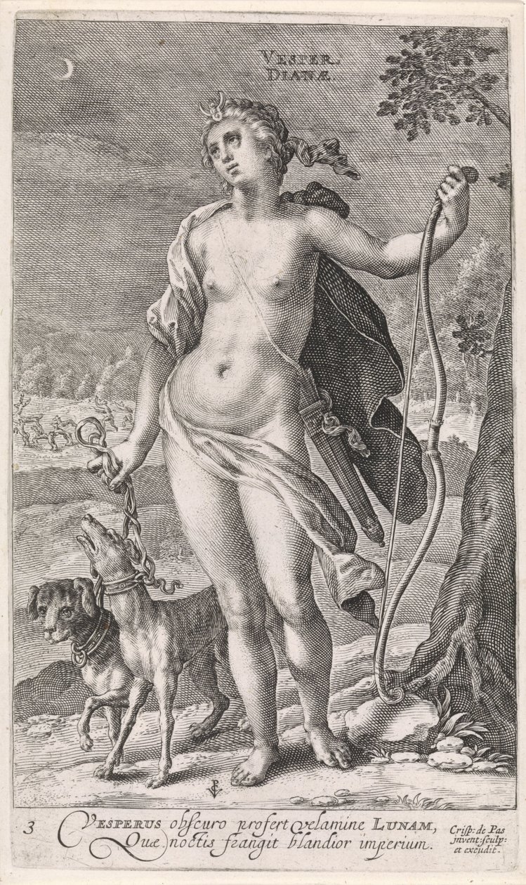 Akşam Vesper Diana (nesne üzerindeki başlık) Günün Dört Zamanı (dizi başlığı) by Crispijn van de Passe (I)