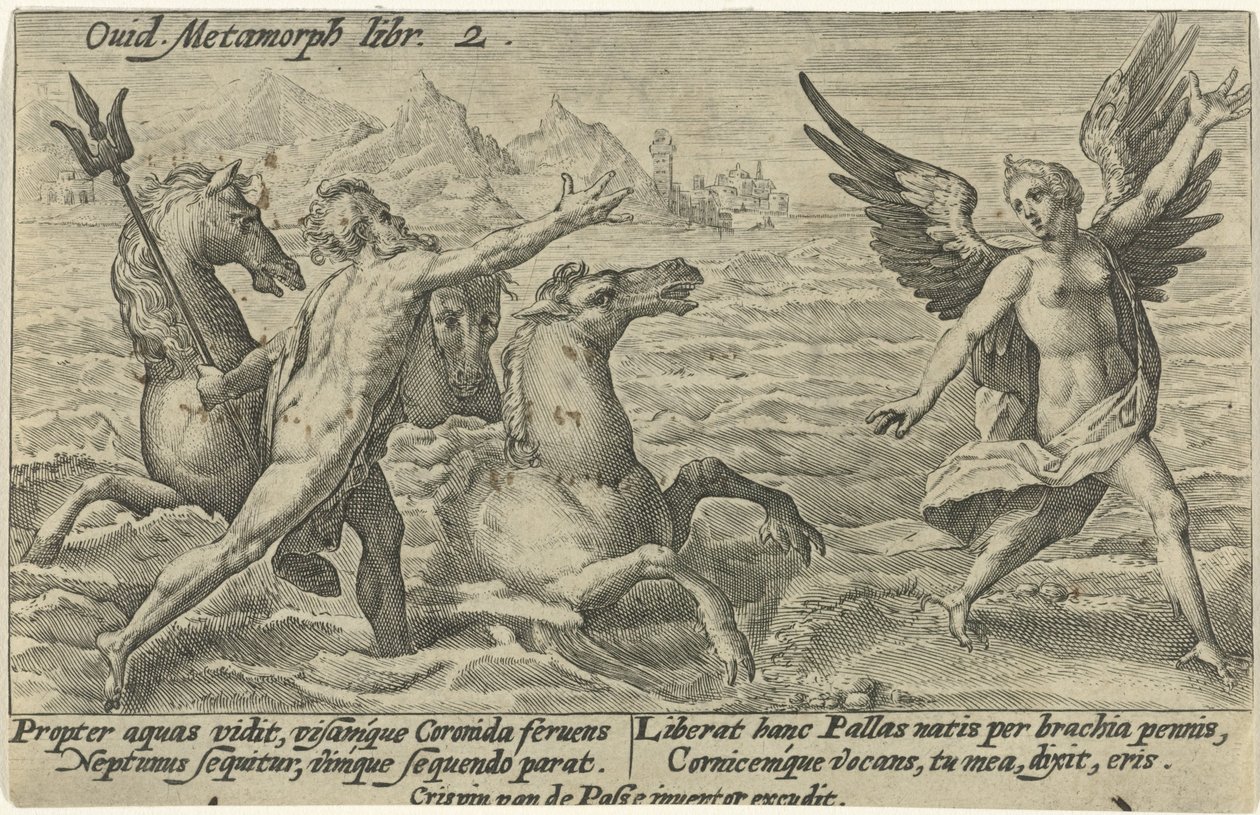 Neptün, Coronis Ovid'in Metamorfozlarına uzanıyor (dizi başlığı) by Crispijn van de Passe (I)