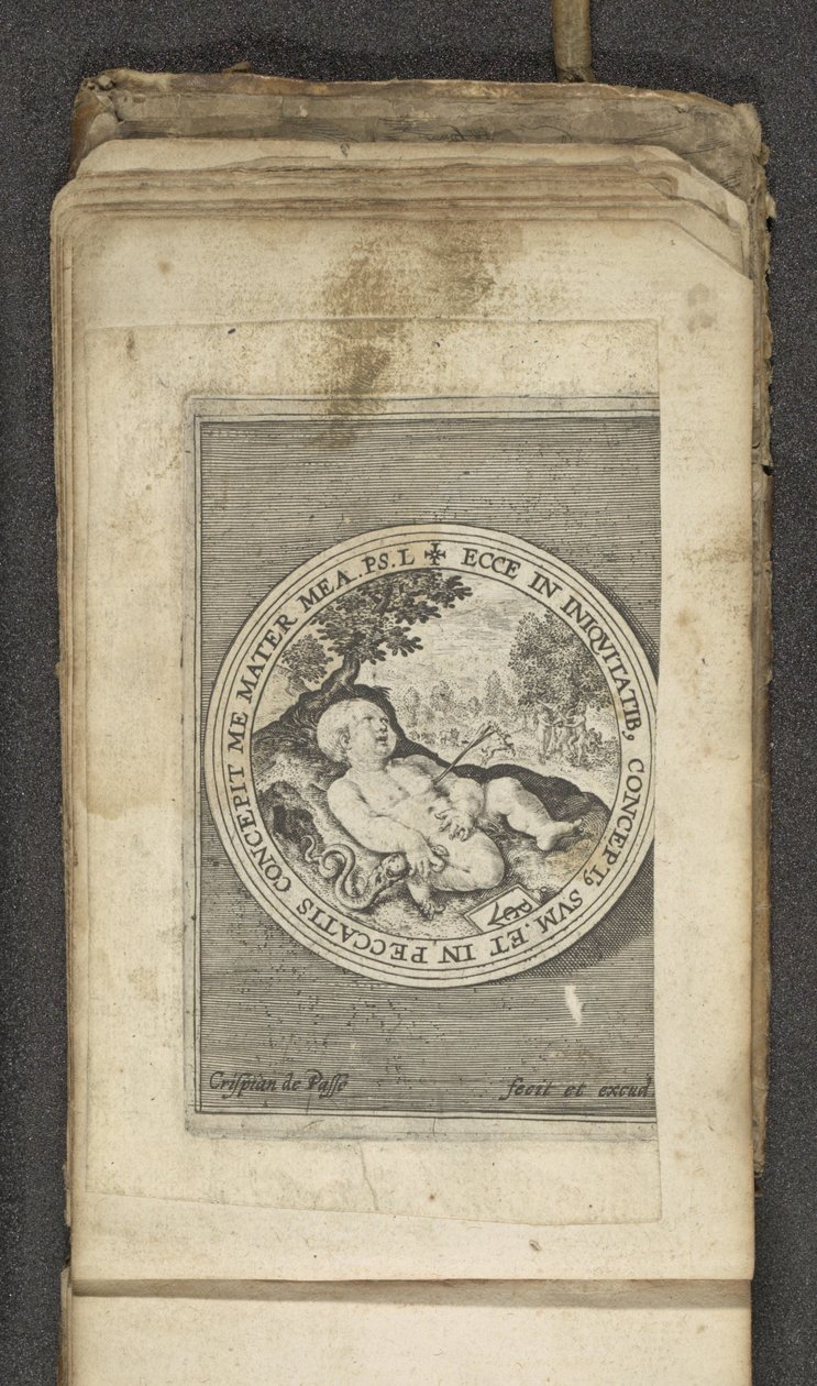 Kalbi delinmiş Putto Tanrı'nın sözünü temsil eden Putti (dizi başlığı) Verbum Dei (dizi başlığı) by Crispijn van de Passe (I)