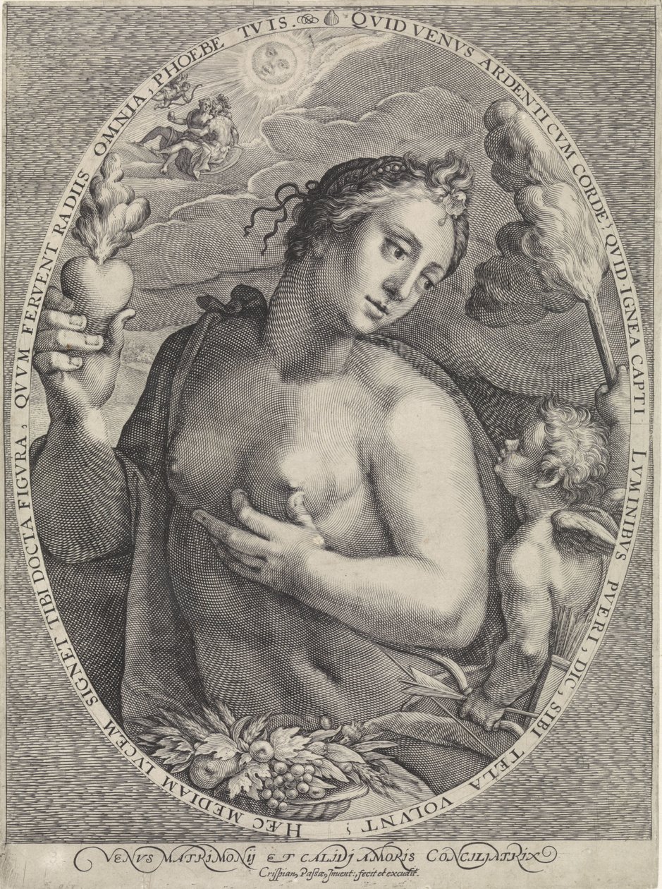 Venus en Love Venus Marriage ve Calidj Conciliatrix Amor (nesne üzerindeki başlık) Diana, Venus en Aurora (dizi başlığı) by Crispijn van de Passe (I)