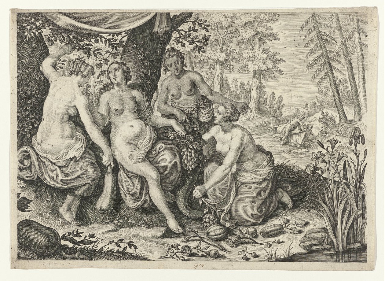 Periler bereketi dolduruyor Ovid'in Metamorfozları (dizi başlığı) by Crispijn van de Passe (II) (attributed to)