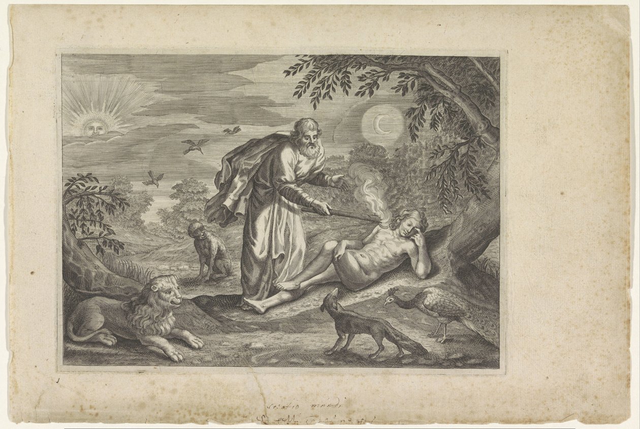 Prometheus, İlk İnsan Ovid'in Metamorfozlarını Yaratır (dizi başlığı) by Crispijn van de Passe (II) (workshop of)