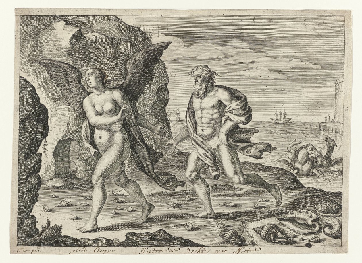 Coronis ve Neptün Metamorfosen van Ovidius (dizi adı) by Crispijn van de Passe (II)