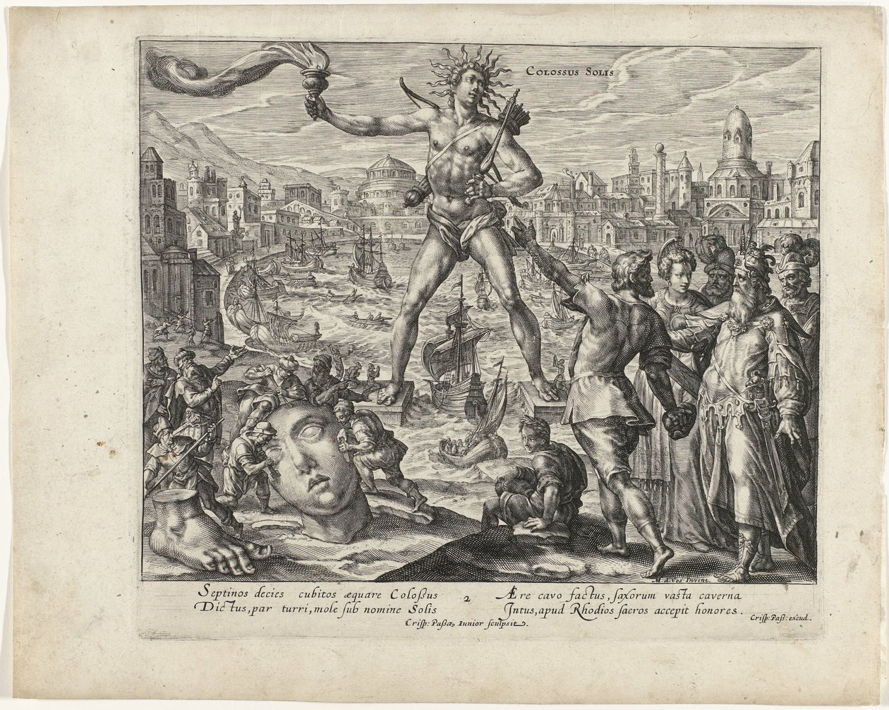 Rodos Heykeli Dünyanın Yedi Harikası (dizi başlığı) by Crispijn van de Passe (II)