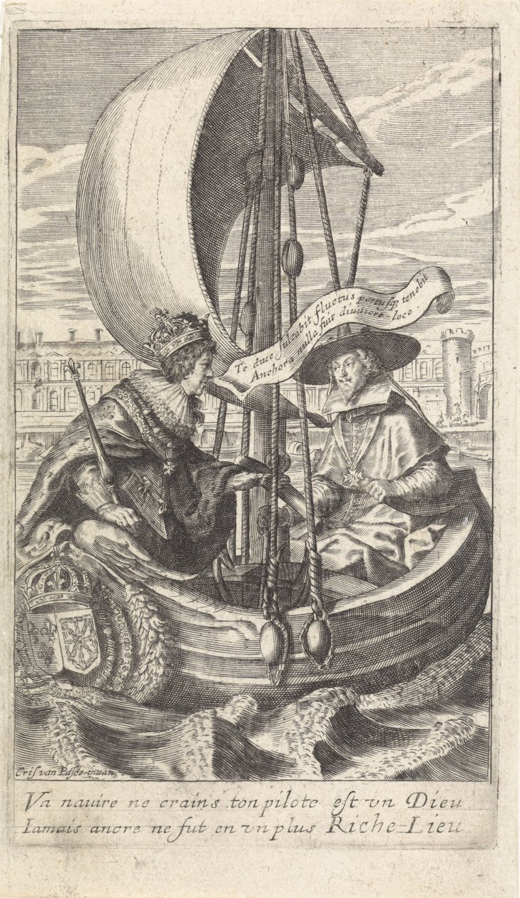 Bir mavnada Kral Louis XIII ve Kardinal Richelieu by Crispijn van de Passe (II)
