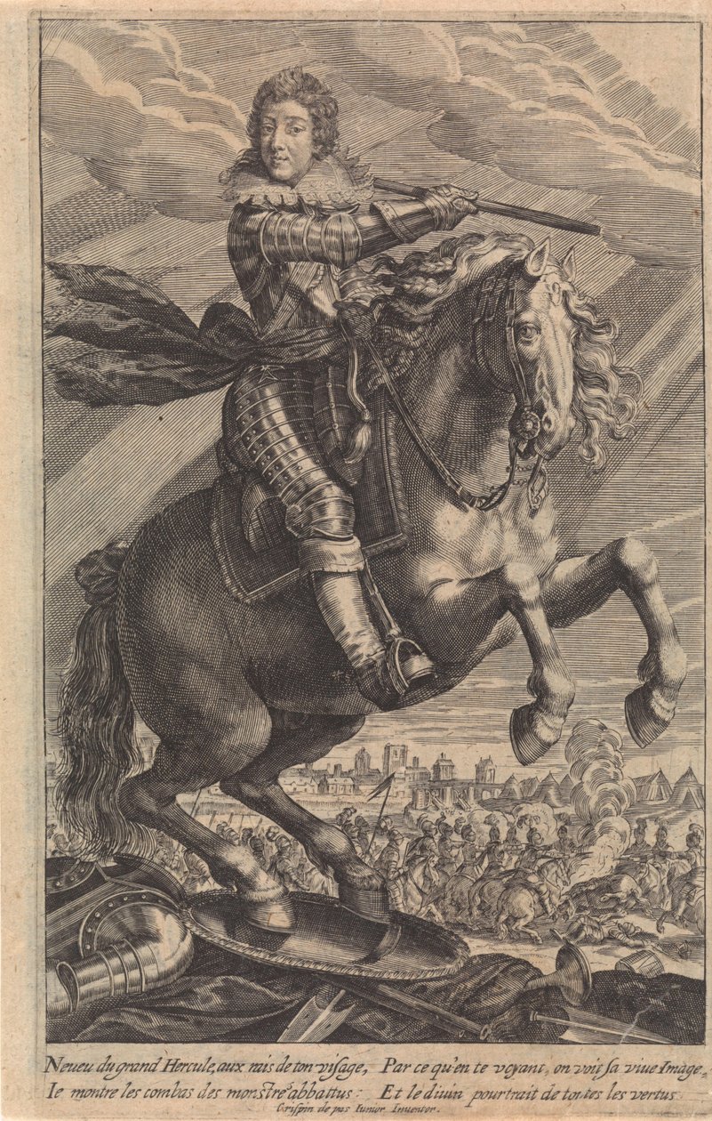 Louis XIII portresi, at sırtında by Crispijn van de Passe (II)