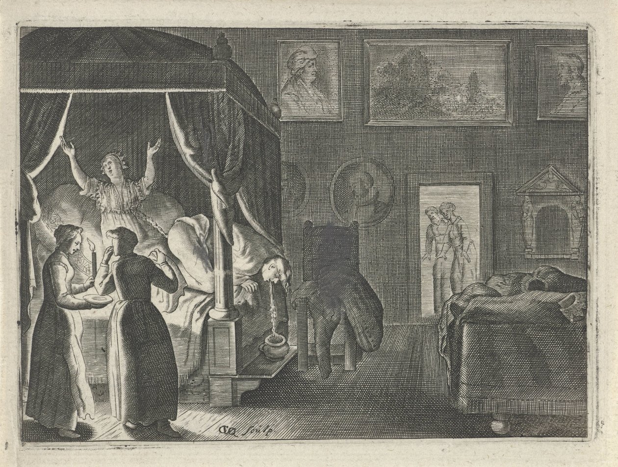 Yatakta kusan adam by Crispijn van den Queborn