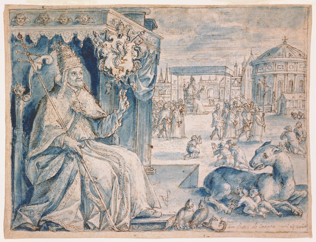 Papa Paul V (1552-1621) (kağıt üzerinde mavi yıkama ile kalem ve kahverengi mürekkep) by Crispin  Passe