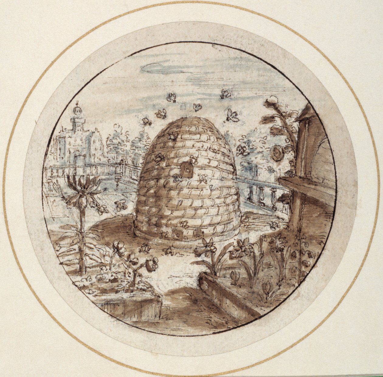 Arı kovanı, 17. yüzyılın başları (kahverengi ve gri yıkamalara sahip kalem ve kahverengi mürekkep) by Crispin I de Passe