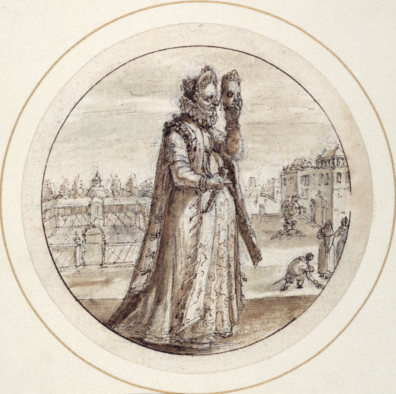 Helena with Mask, 17. yüzyılın başları (kahverengi cilalı kalem ve kahverengi mürekkep) by Crispin I de Passe