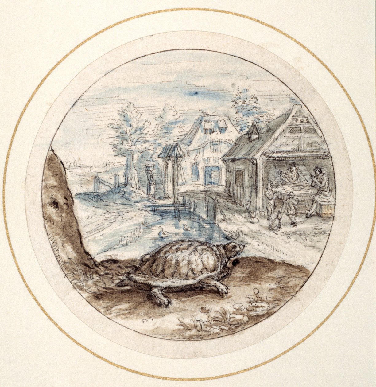 Kaplumbağa, 17. yüzyılın başları (kahverengi ve mavi yıkamalara sahip kalem ve kahverengi mürekkep) by Crispin I de Passe