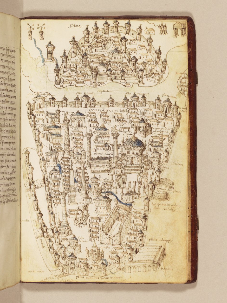 Konstantinopolis haritası, "Liber Insularum Takımadaları"ndan bir çizim by Cristoforo Buondelmonti