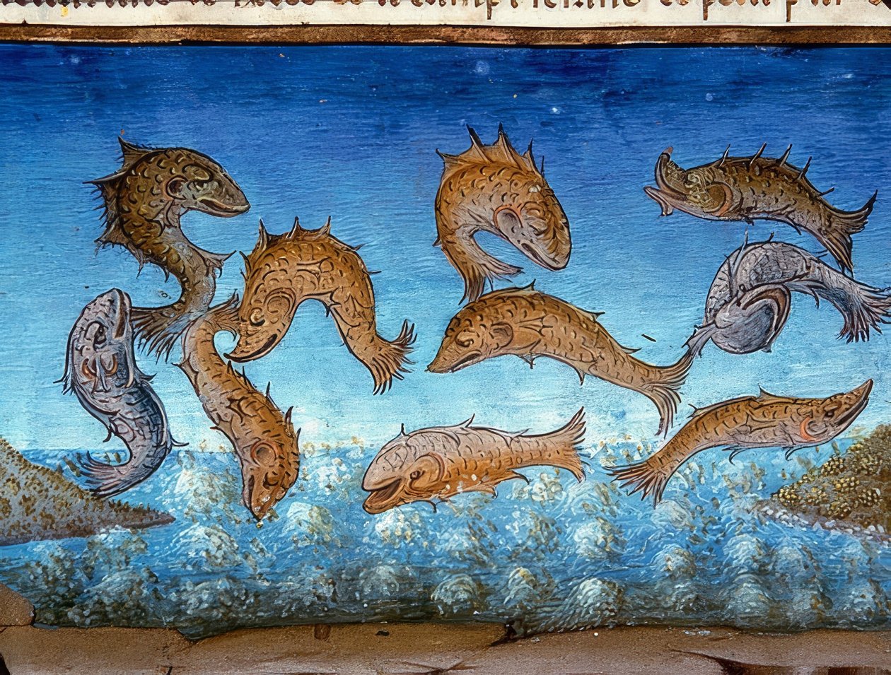 Dünyanın sonu: balık yukarıda yüzecek (c.147r). 1476 by Cristoforo De Predis