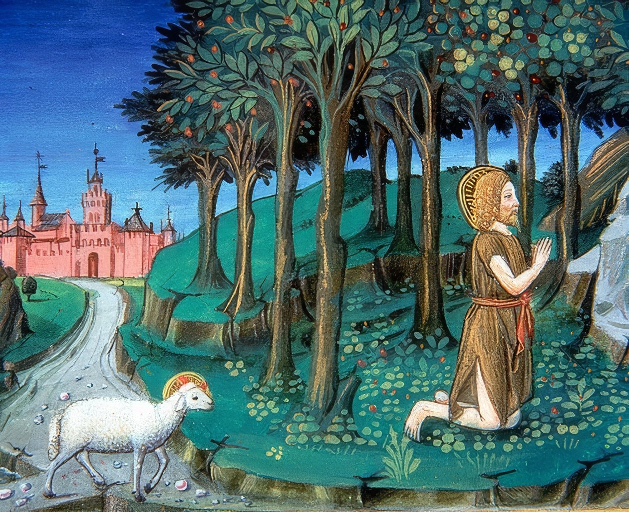 Vaftizci Yahya şehrin kapılarında dua ediyor (c.143v). 1476 by Cristoforo De Predis