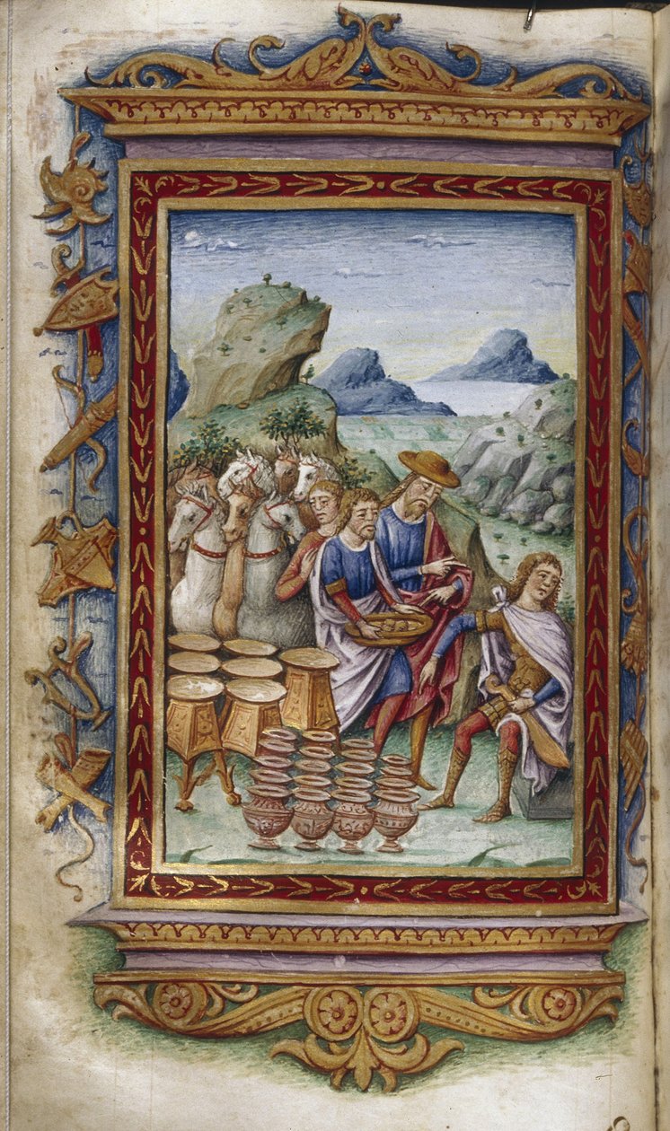Aşil hediyeleri reddediyor Ovid, 1485-1499 tarafından The Heroides için İllüstrasyon by Cristoforo Majorana