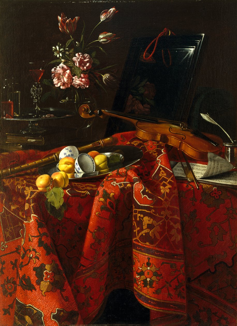Müzik Aletleri ile Natürmort, c.1710-1715 (tuval üzerine yağlı boya) by Cristoforo Munari