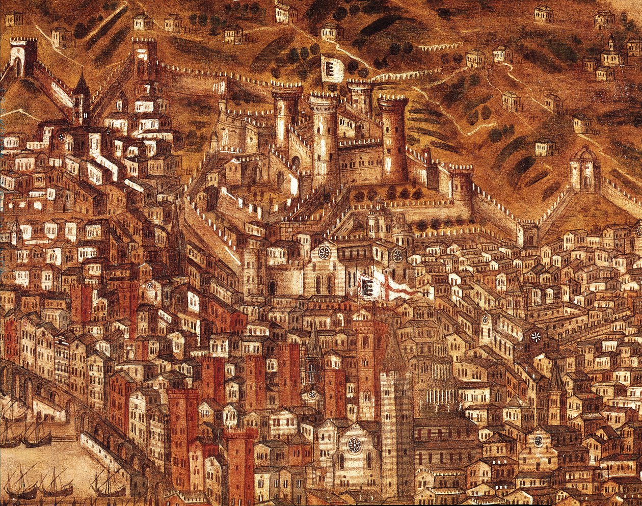 Cenova ve kalesinin görünümü (detay) 1597 (tuval üzerine yağlı boya) by Cristoforo de Grassi