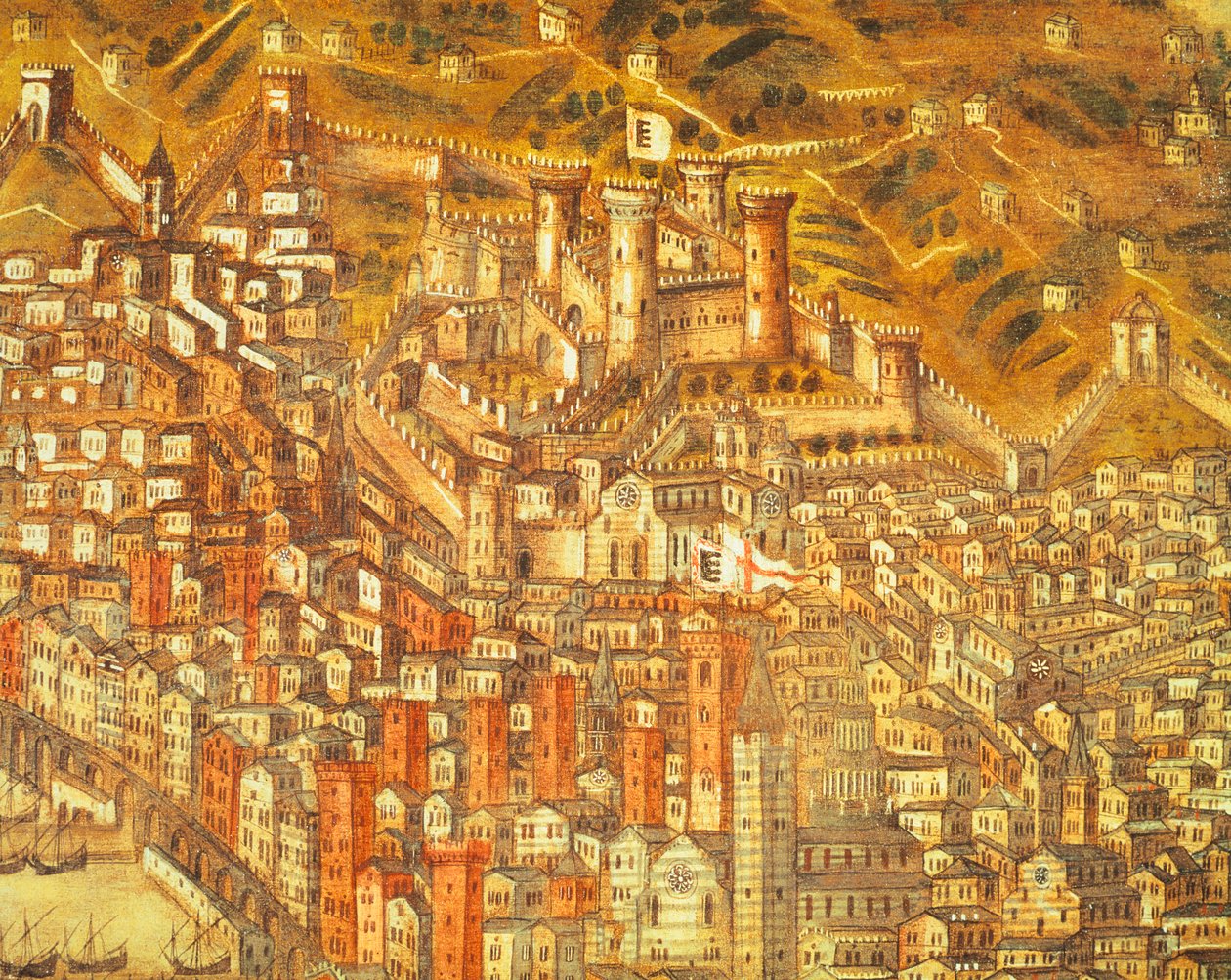 Cenova ve kalesinin görünümü (detay) 1597 (tuval üzerine yağlı boya) by Cristoforo de Grassi