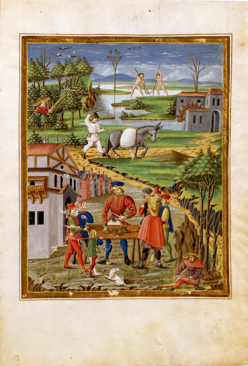Ayın Etkisi: balıkçılık, avcılık ve tarım sahnesi (minyatür, c.1470) by Cristoforo De Predis