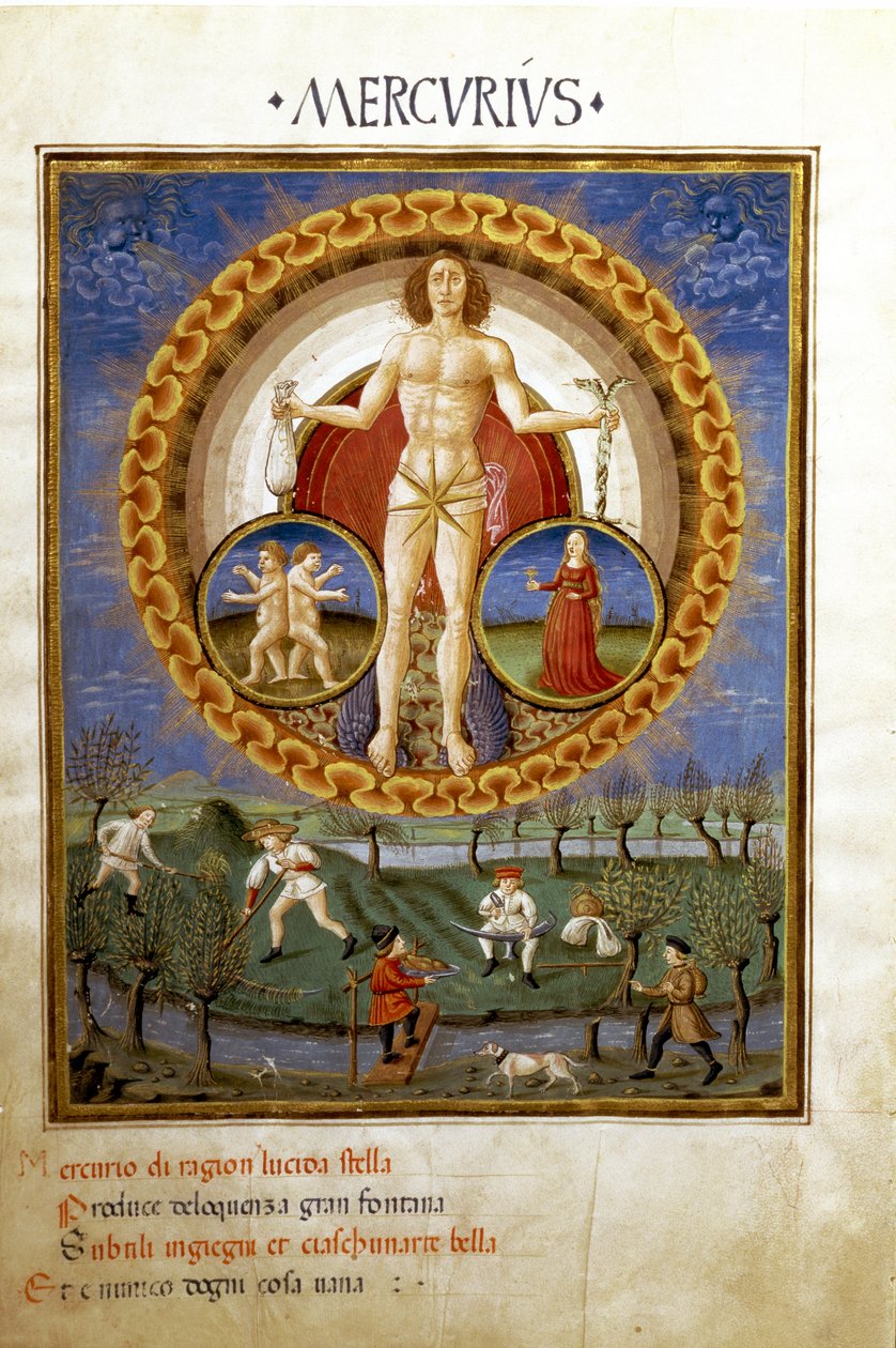Bakire ve Mücevherlerin zodyak işaretleri ile Merkür. Tarlada çalışan köylüler (minyatür, c.1470) by Cristoforo De Predis