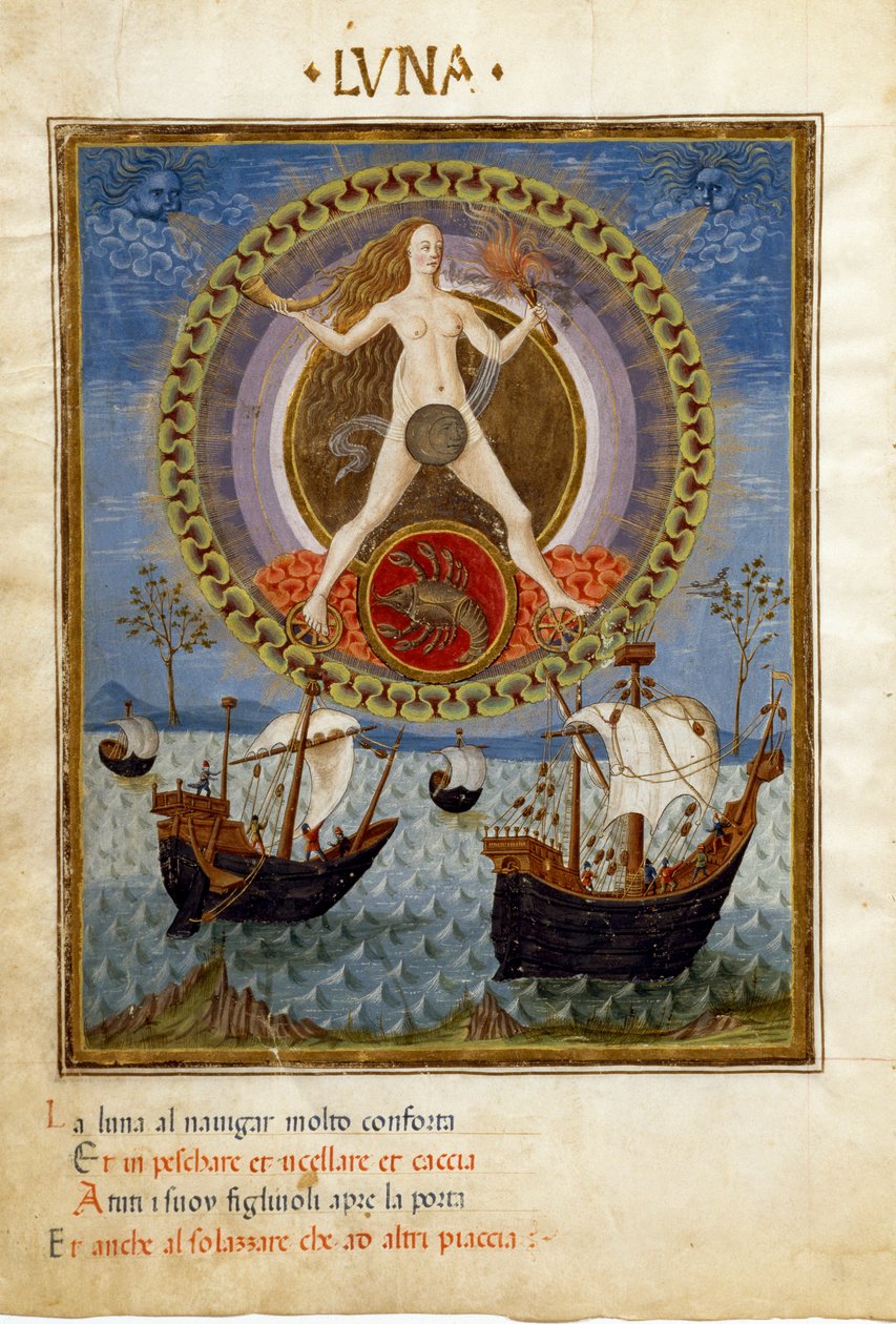 Kanser burcu olan ay. Yükselen maree sırasında tekneler (minyatür, c.1470) by Cristoforo De Predis