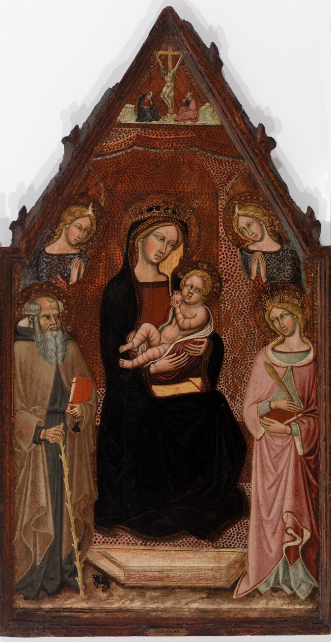 İki Melek ve Aziz Anthony Abbot ve İskenderiyeli Catherine ve Çarmıha Gerilme ile Bakire ve Çocuk by Cristoforo di Bindoccio, Meo