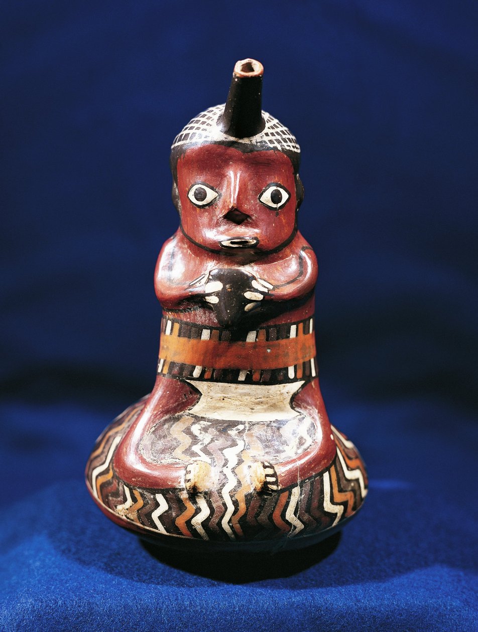 Müzik konusunun antropomorfik kabı, Peru (çok renkli pişmiş toprak) by Culture Nazca