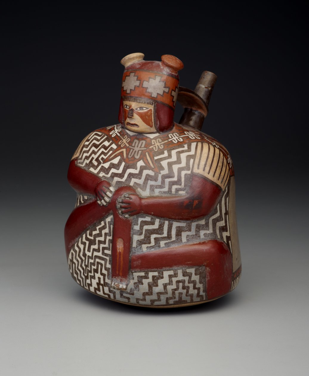 Yaralı bir savaşçıyı betimleyen gemi, Erken Orta dönem, Nazca Aşama 7, c.500-600 (seramik) by Culture Nazca