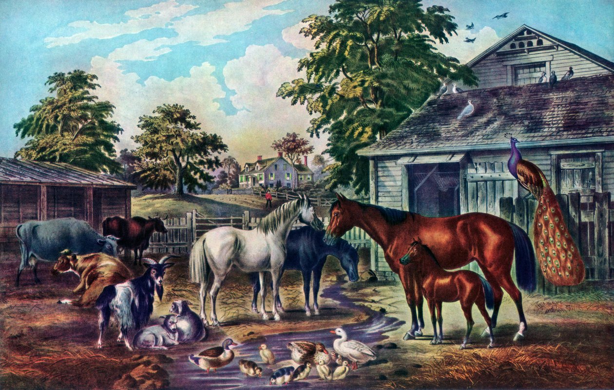 Sabahları American Farm Yard, 1857 by Currier and Ives