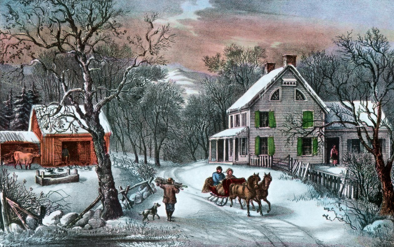 Kışın Amerikan Çiftliği, 1868 by Currier and Ives