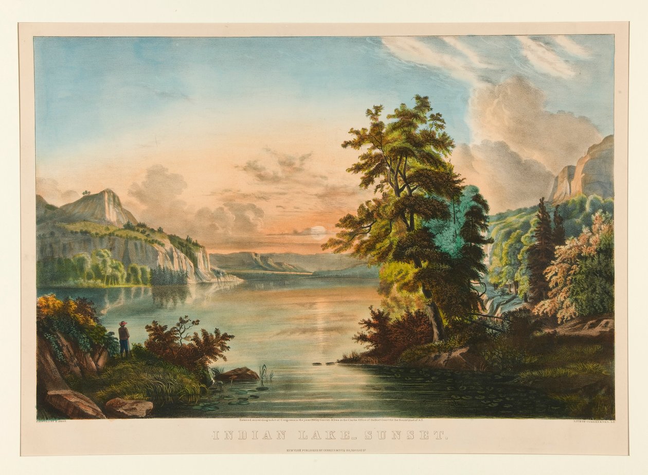 Hint Gölü - Gün Batımı by Currier and Ives