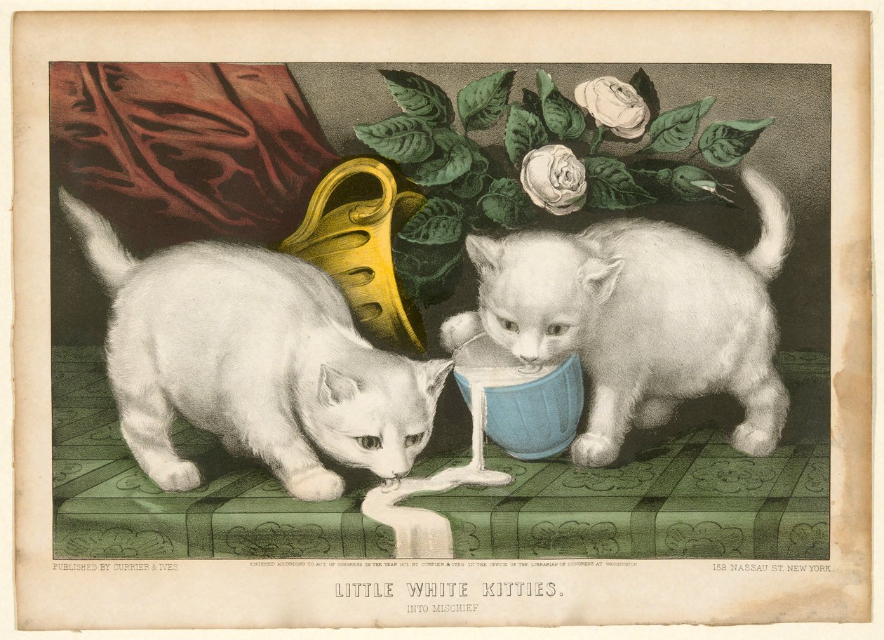 Küçük Beyaz Kedicikler Yaramazlık Yapıyor by Currier and Ives