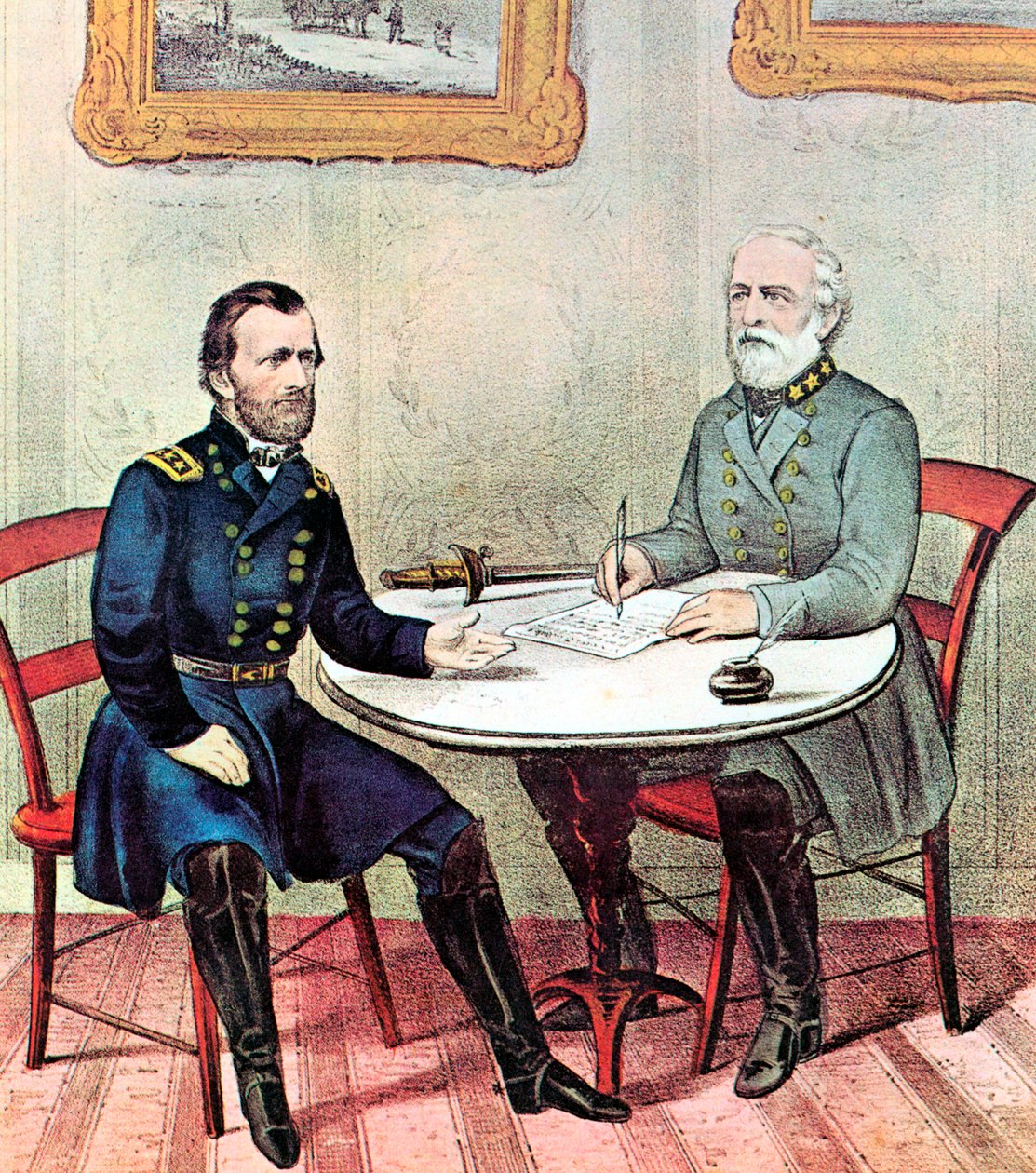 Generaller Toplantısı Grant ayrıldı ve Lee, Amerikan İç Savaşı, 1865 by Currier and Ives