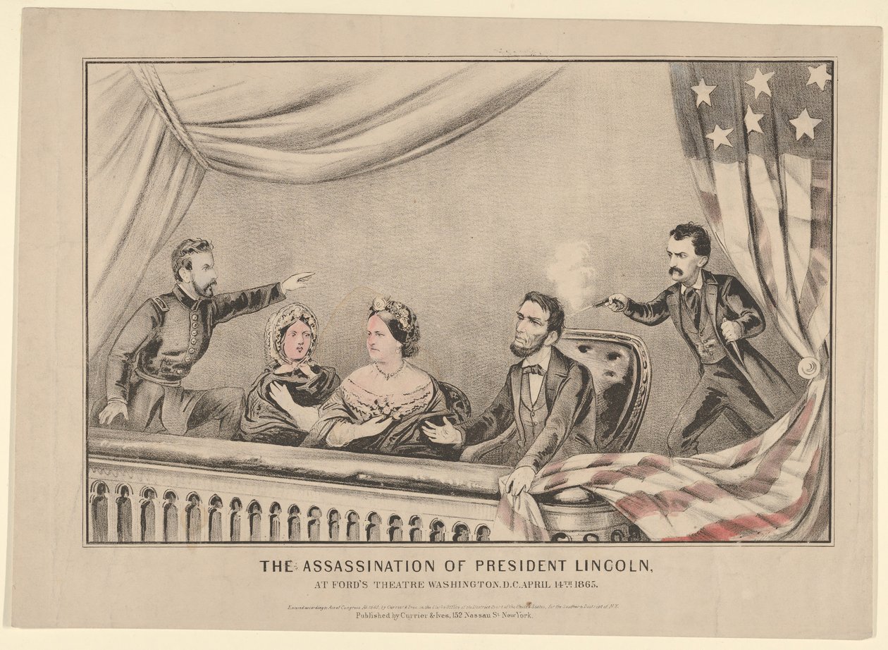 Başkan Lincoln'ün Fords Tiyatrosu'nda Suikastı, Washington DC, 14 Nisan 1865, 1865. by Currier and Ives