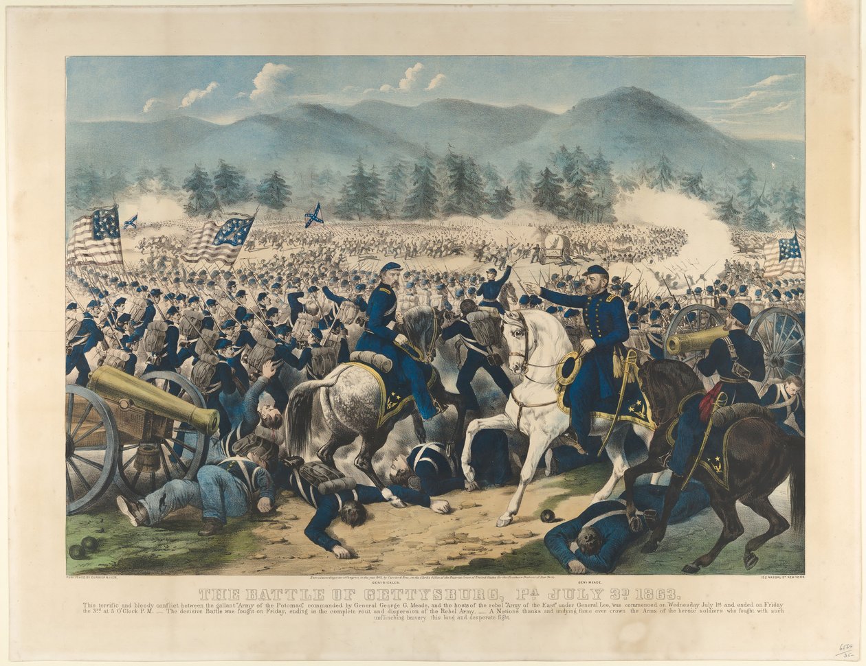 Gettysburg Savaşı, Pa., 3 Temmuz 1863, 1863. by Currier and Ives