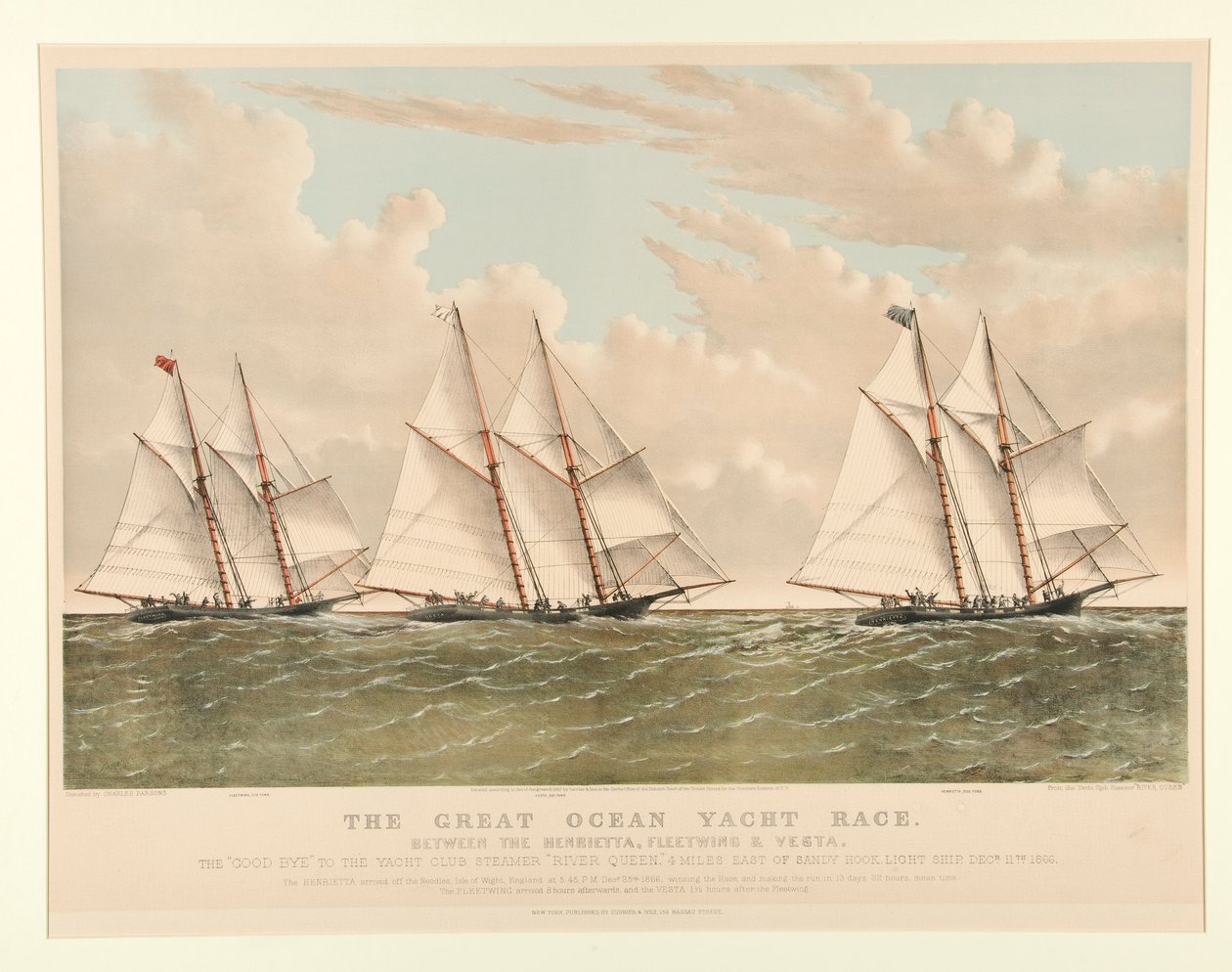 Henrietta, Fleetwing ve Vesta Arasındaki Büyük Okyanus Yat Yarışı by Currier and Ives