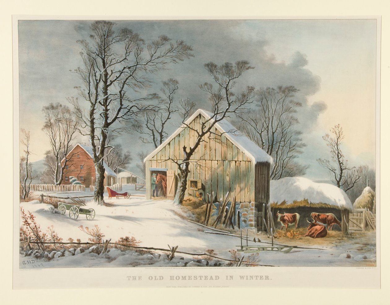 Kışın Eski Çiftlik by Currier and Ives