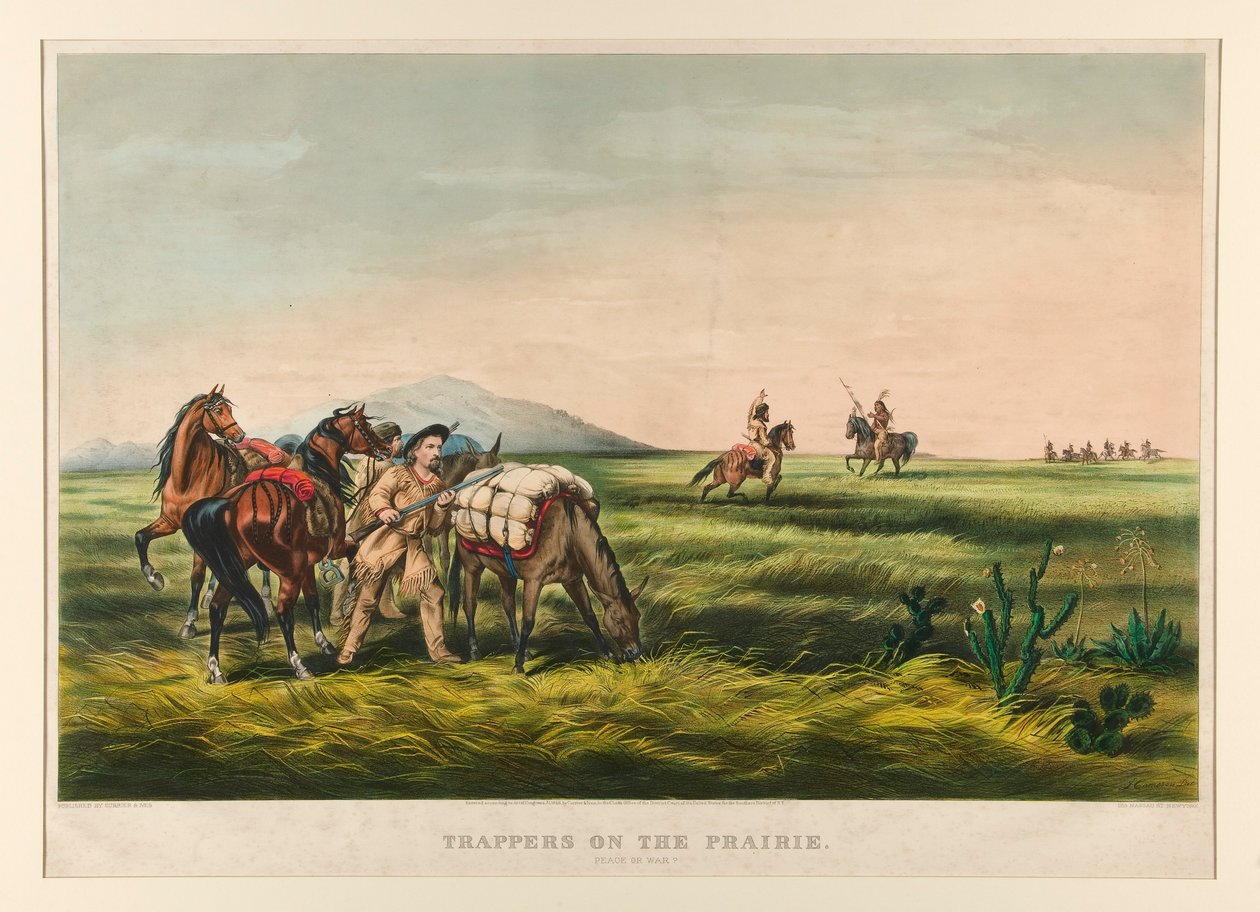 Çayırdaki Tuzakçılar / Barış mı Savaş mı? by Currier and Ives