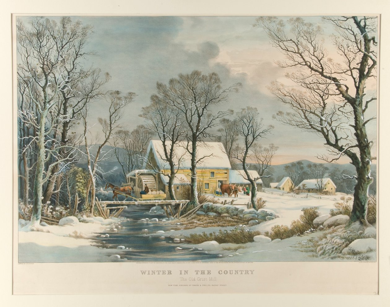 Ülkede Kış, Eski Grist Mill by Currier and Ives
