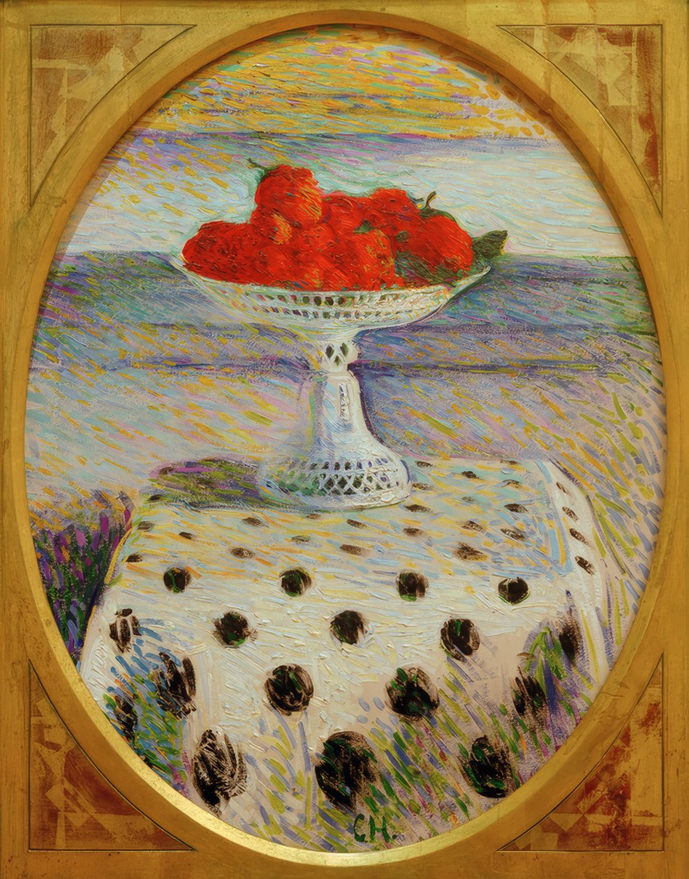 Ajur porselen kasede çilek ile natürmort by Curt Herrmann