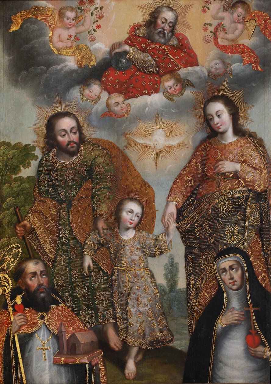 Aziz Augustine ve Sienalı Aziz Catherine ile Çifte Üçlü by Cuzco School