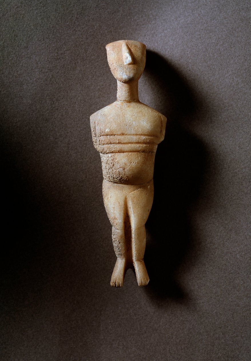 Kadın idol, şematik heykelcik, aşı boyası kakmalı beyaz mermer, MÖ 3200-2000 by Cycladic Cycladic