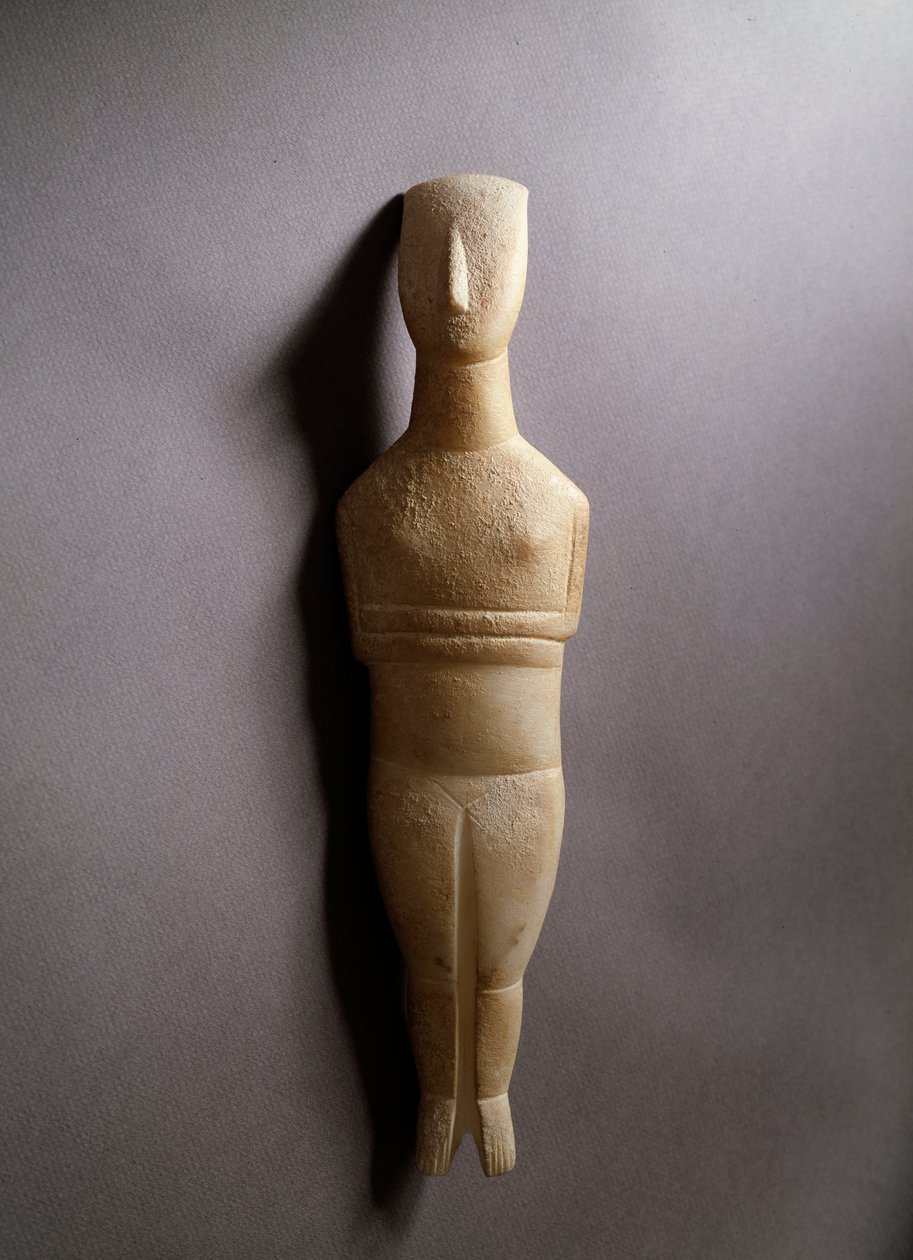 Şematik kadın heykelcik, aşı boyası kabuklu beyaz mermer, MÖ 3200-2000 by Cycladic Cycladic