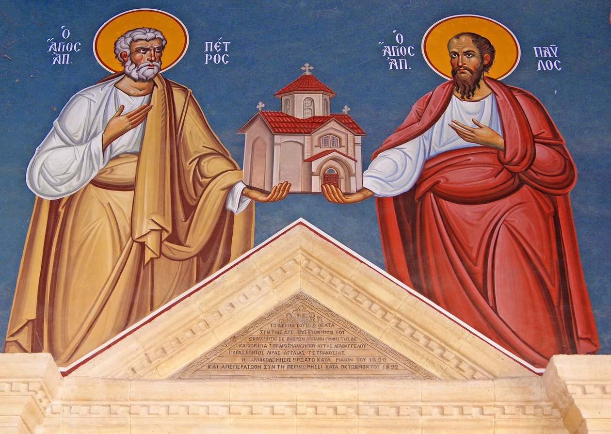 St. Peter and St. Paul holding Kykkos Monastery, Cyprus  by Cypriot