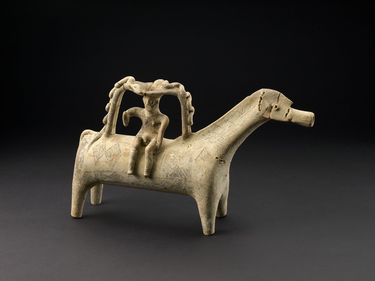 Sırtta kulp parçası olarak binicili pişmiş toprak at ritonu, Geç Kıbrıs IIIB Dönemi, MÖ 1125-1050 dolayları (seramik) by Cypriot