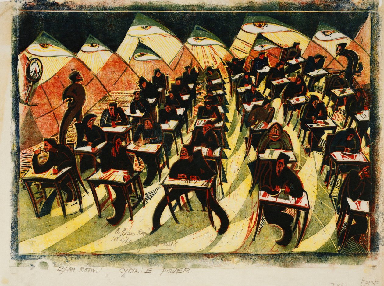 Sınav Odası, c. 1934 (ince Japonya üzerine renkli baskılı linocut) by Cyril Edward Power