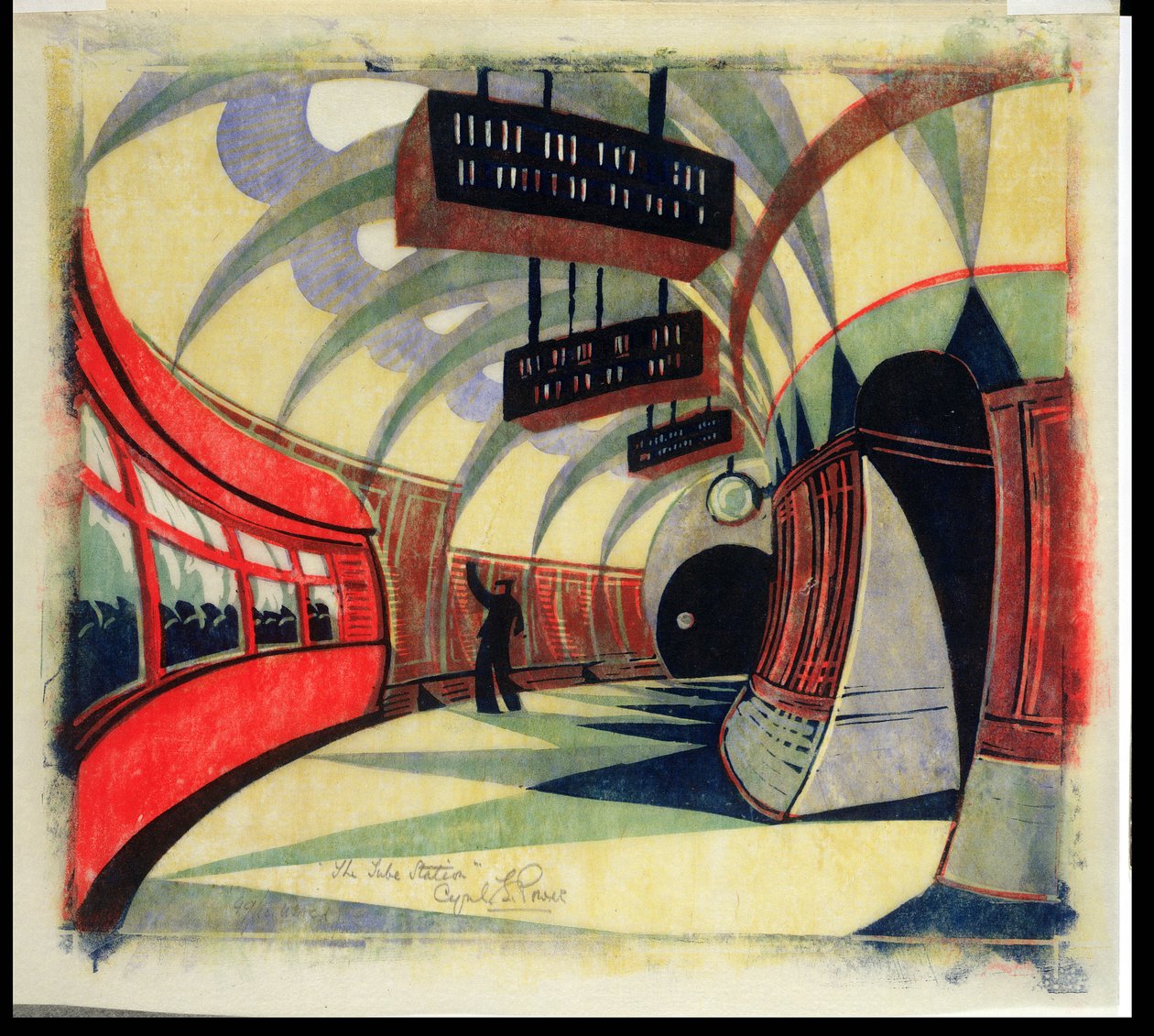 The Tube Train, c.1932 (linocut) (ayrıca bkz. 246012) by Cyril Edward Power