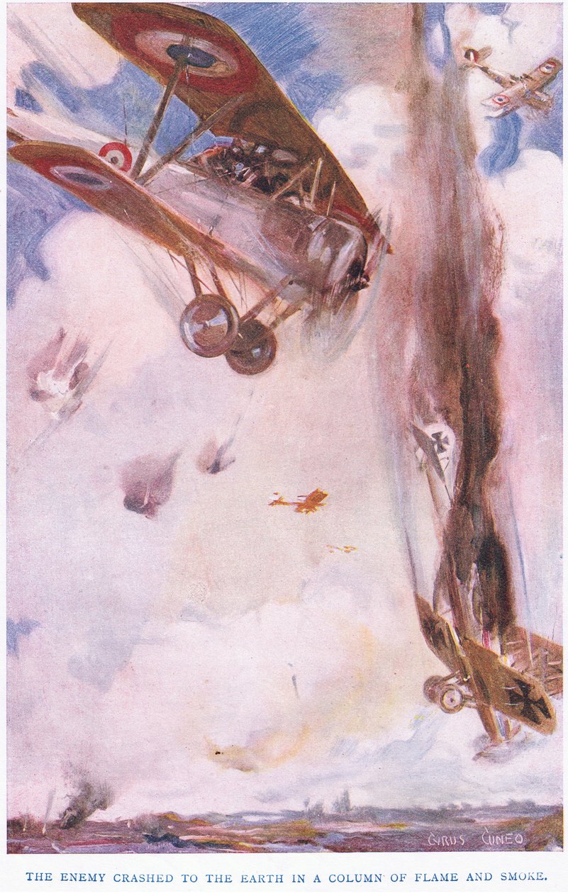 Düşman bir duman sütununda dünyaya çarptı (renkli lito) by Cyrus Cuneo