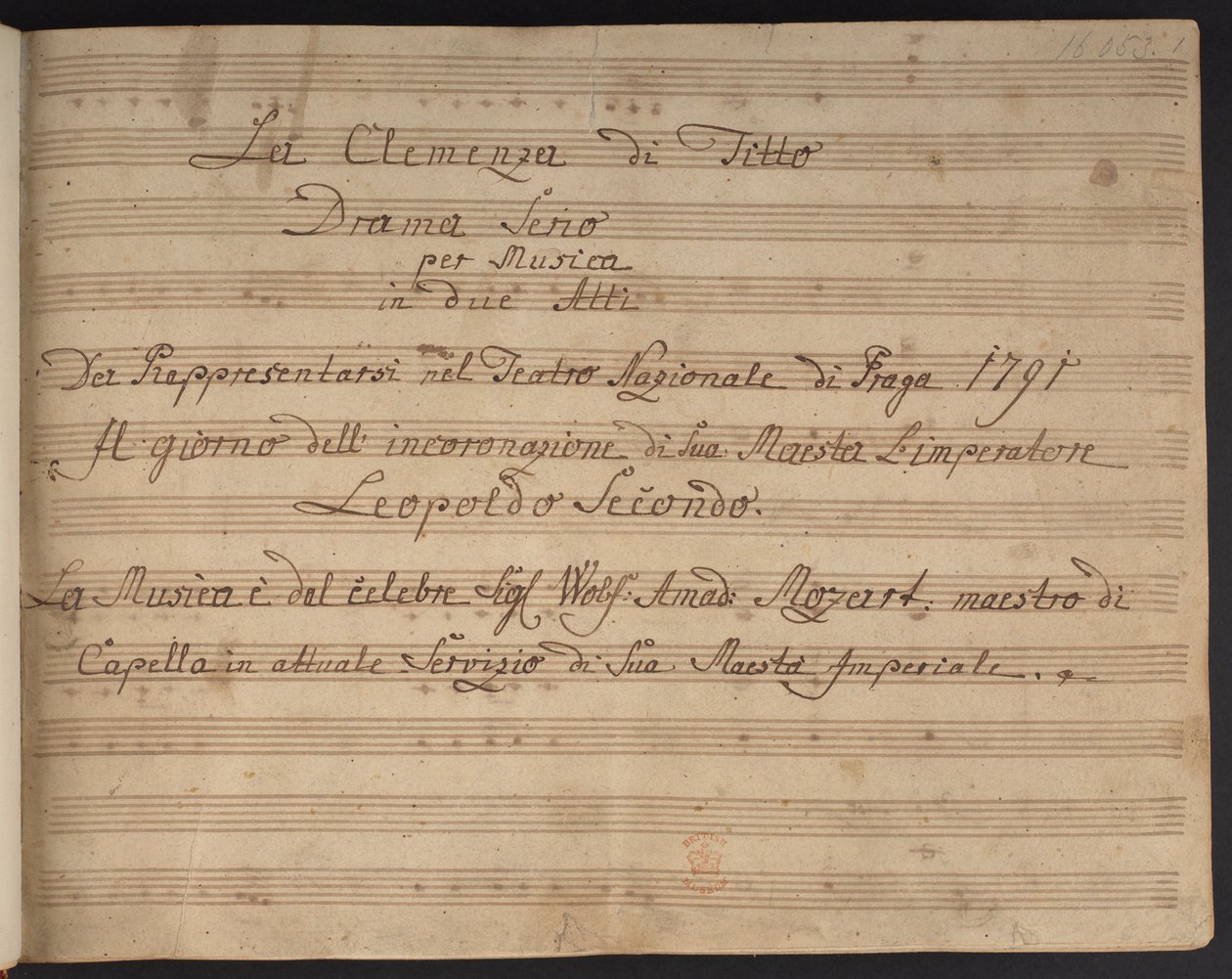 Skorun başlık sayfası La Clemenza di Tito by Czech School
