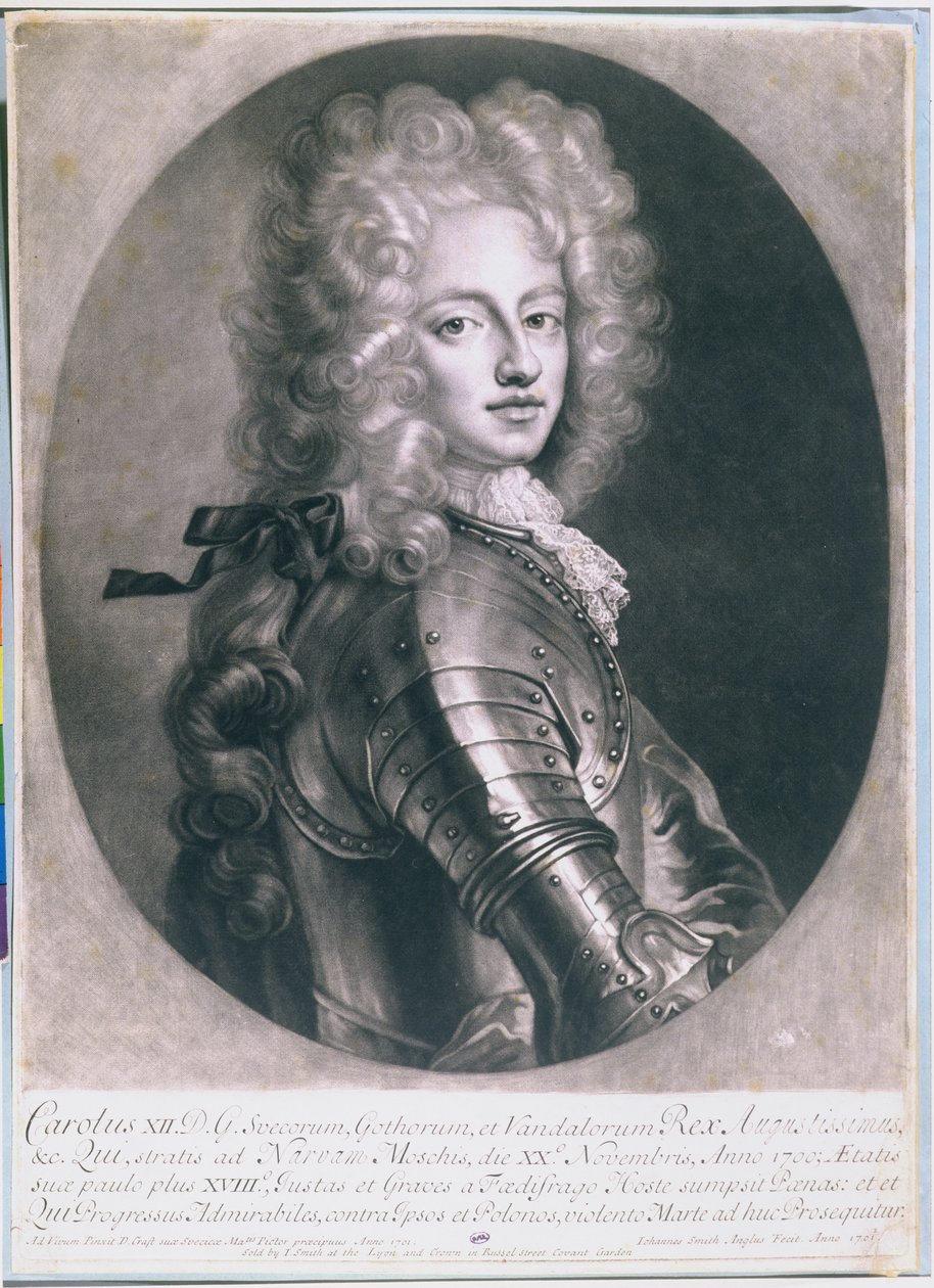 King Karl XII (1682-1718) of Sweden, engraved by John Smith, 1701  by D. Craft